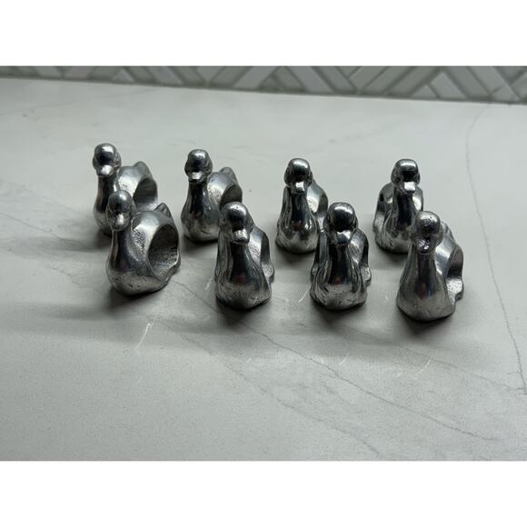 Vintage Cast Metal Silver Duck Napkin Ring Holders Lot of 8 - Picture 4 of 8